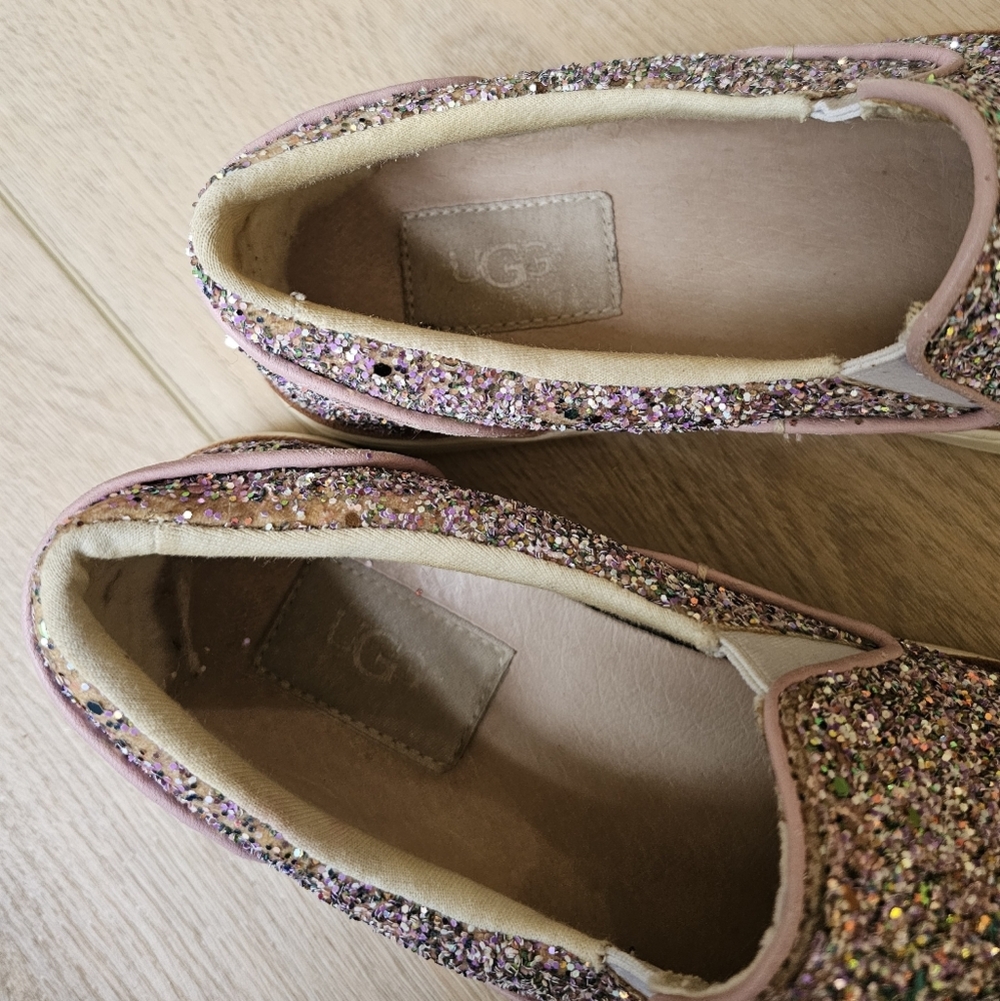 UGG Adley Pink Chunky Glitter Confetti Slip On Leather Shoes - Picture 9 of 10
